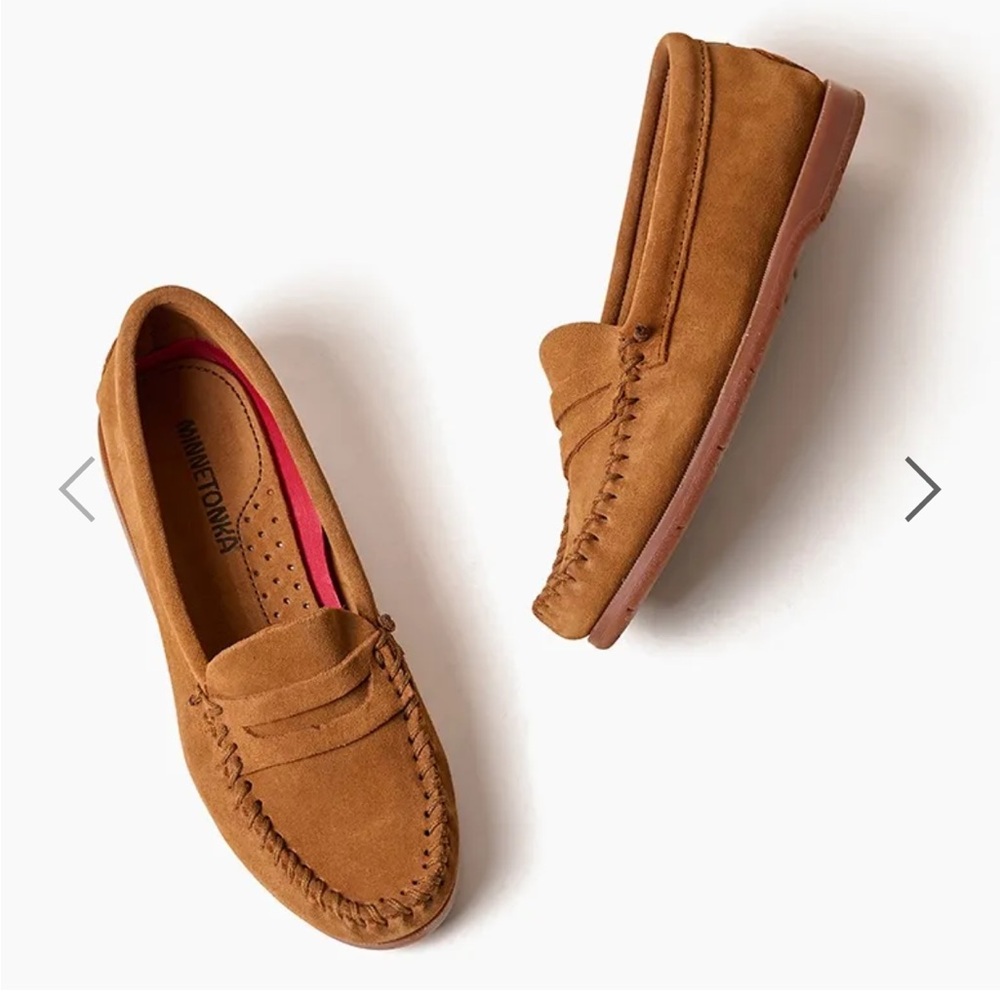 Minnetonka brown suede penny loafers 8.5